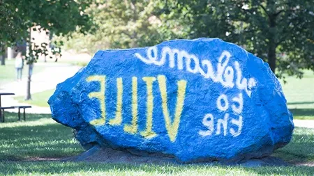 Rock painted with the words "Welcome to the Ville"